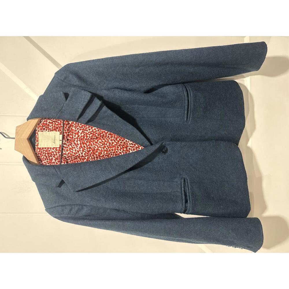 Elevenses Blue Wool Blend Asymmetrical Blazer with Printed Lining, Size 8 US
